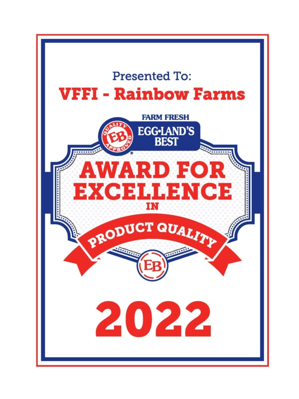 Eggland's Best Award of Excellence 2022 awarded to Valley Fresh Foods Rainbow Farms